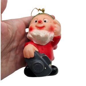 Vintage 1960s Plastic Christmas Ornament Santa Elf w/ Camera Blow Mold Style